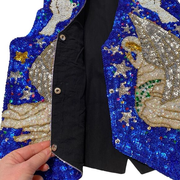 Vintage SAVVY Handcrafted Heavily Sequined Beaded Praying Angels Doves Vest Sz S - Picture 6 of 14
